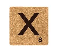 eBuyGB Scrabble Drinks Coasters, Square Cork Coaster, Individual Alphabet Letters, Scrabble Tiles with Score Marks - Personalise Your Own Scrabble Words (X)