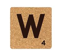 eBuyGB Scrabble Drinks Coasters, Square Cork Coaster, Individual Alphabet Letters, Scrabble Tiles with Score Marks - Personalise Your Own Scrabble Words (W)