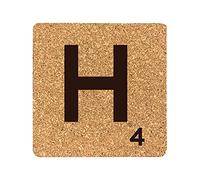eBuyGB Scrabble Drinks Coasters, Square Cork Coaster, Individual Alphabet Letters, Scrabble Tiles with Score Marks - Personalise Your Own Scrabble Words (H)