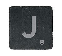 eBuyGB Scrabble Drinks Coasters, Square Slate Coaster, Individual Alphabet Letters, Scrabble Tiles with Score Marks - Personalise Your Own Scrabble Words (J)