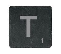 eBuyGB Scrabble Drinks Coasters, Square Slate Coaster, Individual Alphabet Letters, Scrabble Tiles with Score Marks - Personalise Your Own Scrabble Words (T)
