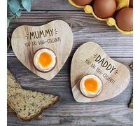 eBuyGB Set of 2 Personalised Heart Egg Cups, You are Egg-Cellent Egg Board, 5th Wedding Gift for Couples, His & Hers Breakfast Board, Dippy Eggs and Toast