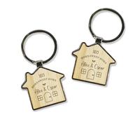 eBuyGB Set of 2 Personalised Home Sweet Home House Keyring, Couples House Warming Key Chain, New Home Keyrings, His & Hers Homeowner