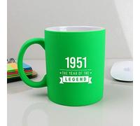 eBuyGB Seventieth Gift for Dad Engraved Neon Green Coffee Mug-1951 Year of The Legend Design-70th Birthday, Men-310ml Tea Cup, Ceramic