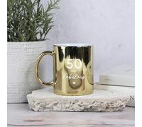 eBuyGB Shiny Gold Mug, 50 & Fabulous Ceramic Coffee Cup, Milestone Birthday, 50th Birthday Gift for Her, Sister, Mum, Auntie
