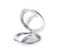 eBuyGB Silver Metallic Compact Makeup Mirror, Small 1X/2X Magnifying Round Double Sided Pocket Mirror, Portable Folding Mirror for Travel, Birthday