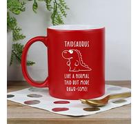 eBuyGB Taidsaurus Mug, Taid Mug, Dinosaur Mug, Engraved Matte Red Coffee Mug, Matt Tea Cup, Father's Day Gift for Welsh Grandad, Grandpa, Birthday Gift, Funny Present