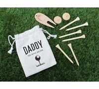 eBuyGB Tee-riffic Golfer Gift Set, Personalised Golf Accessories in Drawstring Bag with 2 Wooden Golf Ball Markers, 1 x Wooden Pitch Fork and 6 Wooden Golf Tees, Golfing Gift for Dad