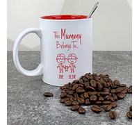 eBuyGB This Mummy Belongs to Mug, Personalised Ceramic White Red Reveal 350ml Coffee Cup