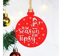 eBuyGB 'Tis The Season To Get Tipsy Christmas Bauble, Red Acrylic Hanging Decoration, Xmas Tree Ornament, Christmas Decorations Funny, Christmas Baubles