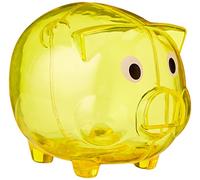 eBuyGB Transparent Plastic Piggy Money Savings Box Pig Coin Bank for Girls & Boys, Birthday Gift for Kids, Yellow, One Size
