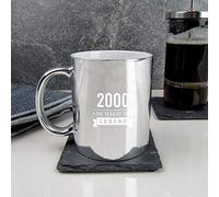 eBuyGB Twenty-First Gift for Dad Engraved Metallic Shiny Silver Coffee Mug-2000 Year of The Legend Design-21st Birthday, Men-350ml Tea Cup, Ceramic