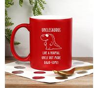 eBuyGB Unclesaurus Mug, Uncle Mug, Dinosaur Mug, Engraved Bright Matt Red Coffee Mug, Father's Day Gift, Uncle Birthday Gift, Funny Mug Present