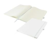 eBuyGB White A4 Hardback Lined Notebook with Elastic & Ribbon, Soft Touch Journal Diary Planner, Office Stationery Gift for Work, Travel, New Job