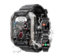 EBXDW Military Smart Watches for Men IP68 Waterproof for Swimming, with Answer/Make Calls, 80 Days Extra-Long Battery Outdoor Tactical Smart Fitness Watch for Android, Black