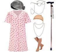 EBYTOP Old Lady Costume for Women, Halloween 100th Day Of School 100 Year Days Granny Glasses Grandma Wolf Dress Up for Adults,XLXXL