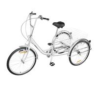 EBZFASO Adult Tricycle 24 Inch Adult Tricycle 6 Speed 3-Wheel Basket Adjustable Handles And Saddle Men Women Seniors Silver