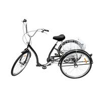 EBZFASO Adult Tricycle 26-Inch Adult 6-Speed Tricycle With Basket Adjustable Saddle Black/White 5.4-6.07 Feet(Black)