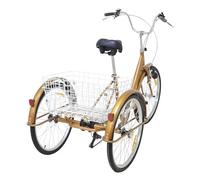EBZFASO Adult Tricycle Adult Tricycle 6-Speed 3-Wheel 24in With Basket Light Height Adjustable Gold Multiple Sizes
