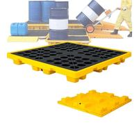 EBZFASO Modular Spill Containment Tray, Oil Drum Spill Containment Pallet With Poly Grating Yellow Black(130 * 130 * 15cm)