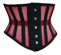 EC EXPO CITY Women Double Steel Boned Heavy Duty Underbust Waist Training Shaper costume Mesh Corset (as8, alpha, 4x_l, regular, regular, Black with Red Mesh)