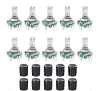 EC11 Rotary Encoder 360-Degree 5-Pin Digital Potentiometer Switch with Push Button, 15mm/20mm Metal Shaft for Industrial, Robotics &(Plum Handle 15MM)