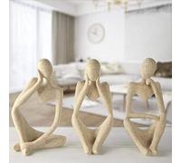 Ecacon 3Pcs Minimalist Decor Abstract Thinker Statue Sculpture Set，Neutral Home Decor Mini Sandstone Thinker Figurines， Modern Home Living Room Office Shelf Desktop Bookshelf Table Decor