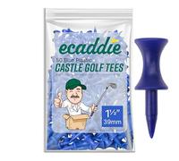 ECADDIE Blue Golf Tees 38mm (50 Pack) - Small Golf Tees for Hybrids or Woods, Golf Tees Plastic Material With Castle Tees Golf Design for Consistent Tee Height using our Small Blue Golf Tees