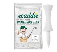 ECADDIE White Golf Tees 51mm (25 Pack) - Bright White Castle Golf Tees Plastic for Driving - Durable White Castle Tees Excellent for Driver Tees - Castle Tees Golf Accessories for Golf Gifts