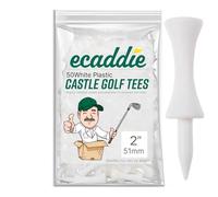 ECADDIE White Golf Tees 51mm (50 Pack) - Bright White Castle Golf Tees Plastic for Driving - Durable White Castle Tees Excellent for Driver Tees - Castle Tees Golf Accessories for Golf Gifts