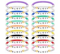 Ecally 20 Pcs God Bless You Bracelets Bulk Clay Beads Elasticity Colorful Cross Bracelet for Women Bracelets Christian Friendship Jewelry Xmas Gifts for Women Faith Hope Jesus Christian Gifts