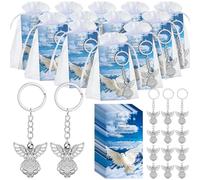 Ecally 20 Set Funeral Favors for Guests Angel Keychain, Lucky Peace Dove Sign Poem Cards, Organza Gift Bags Celebration of Life Favors for Memorial Party Supplies Loss of Loved One (Classic Style)