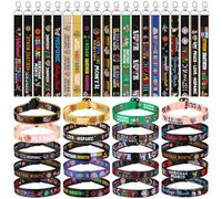 Ecally 200 pcs Hispanic Heritage Month Party Favors Wristbands Keychains and Adjustable Bracelets Gifts Bulk Wristbands Key Chain Gifts Heart Mouth Map Bracelets Key Rings
