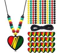 Ecally 24 Sets Black History Month Craft Kits Black Red Green Yellow Bead Necklace Craft Make Your Own Necklace for African Celebration DIY Home Activities Fun Party Favors