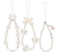 Ecally 3 Pcs Phone Charms Strap Camera Charm Strap Pearl Beaded Butterfly Bow Flower Cute Phone Wrist Lanyard Bracelet for Camera Keychain Wallet Decor Valentine Gifts, FLOWER, faux pearl, acrylic
