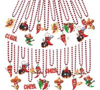 Ecally 30 Pcs Chili Pepper Bead Necklaces Colorful Mexico Fiesta Red Pepper Party for Chili Themed Party Decorations Mardi Gras Cooking Celebration Gift