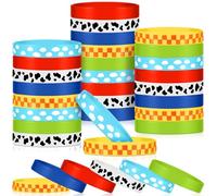 Ecally 48 Pcs Cartoon Story Silicone Bracelets Cartoon Story Party Favors Cow Pattern Blue Sky White Stretch Rubber Bracelets for Birthday Party Favors
