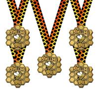 Ecally 5 Pcs Spelling Bee Medals Honeycomb Medal Awards with Neck Ribbon Spelling Bee Trophy for Kids Adults Competitions Party Supplies