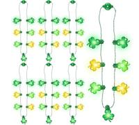 Ecally 6 Pcs Light up St Patrick's Day Necklaces Decor Shamrock Bulb Necklace 7 Lights Shamrock Irish St Patricks Day Accessories for Costume Parade Party Supplies, 96.52 cm/ 38 inches, PVC plastic