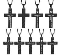 Ecally 8 Pcs Christian Cross Necklace Bible Verse Religious Inspirational Men Church Gift American Flag Stainless Steel Chain