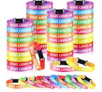 Ecally Bracelets Woven Wristbands Christian Gifts Adjustable Wristbands Religious Gifts for VBS Sunday School Church Gift, 9.8 x 0.47 inch, Polyester fabric, no gemstone