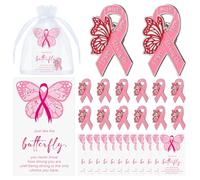 Ecally Breast Cancer Awareness Lapel Pin Favors Butterfly Pink Ribbon Pin Brooch with Inspirational Cards and Bag for Women, about 0.8 x 1.2 inches/ 2 x 3 cm, quality alloy, no gemstone