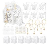 Ecation 100 Pcs Baptism Favors, 20 Mini Rosary 20 Angel Bookmarks 20 Cross Baptism Party Boxes 20 White Organza Bags 20 Thank You Tags for Baby Shower Christening Communion Party Gift