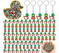 Ecation 100 Pcs Luminous Mini Duck Keychains Glow in the Dark Duck Resin Keychains 3D Tiny Key Chains Bulk Small Animal Pendant Accessories for Birthday Party Favors(Green Brown,Mallard)