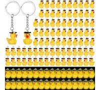 Ecation 100 Pcs Luminous Mini Duck Keychains Glow in The Dark Duck Resin Keychains 3D Tiny Key Chains Bulk Small Animal Pendant Accessories for Birthday Party Favors(Yellow,Grad)