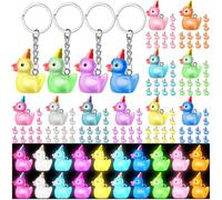 Ecation 100 Pcs Luminous Mini Duck Keychains Glow in the Dark Duck Resin Keychains 3D Tiny Key Chains Bulk Small Animal Pendant Accessories for Birthday Party Favors(Multicolor,Party Hats)