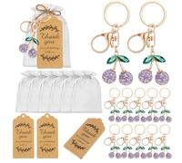 Ecation 12 Set Crystal Big 3D Cherry Lobster Keychain Party Favors Set Keyring with Kraft Tags Organza Bag for Guests Souvenir Baby Shower Wedding, Purple, Cherry
