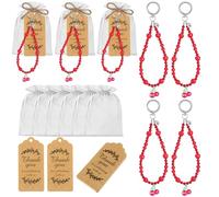 Ecation 20 Set Red Cherry Keychain Party Favor Set Steel Aesthetic Keyring Charm Accessories Souvenir Present Kraft Tag Organza Bag for Guest Baptism Bridal Shower Wedding