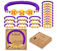 Ecation 20 Set Sport Softball Bracelets Team Gift Bulk Adjustable Bead Ball Charm Bracelet with Inspirational Card for Sport Softball Team Ball Lovers Players Gifts Birthday Party, about 7.09 inches