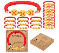 Ecation 20 Set Sport Softball Bracelets Team Gift Bulk Adjustable Bead Ball Charm Bracelet with Inspirational Card for Sport Softball Team Ball Lovers Players Gifts Birthday Party, about 7.09 inches